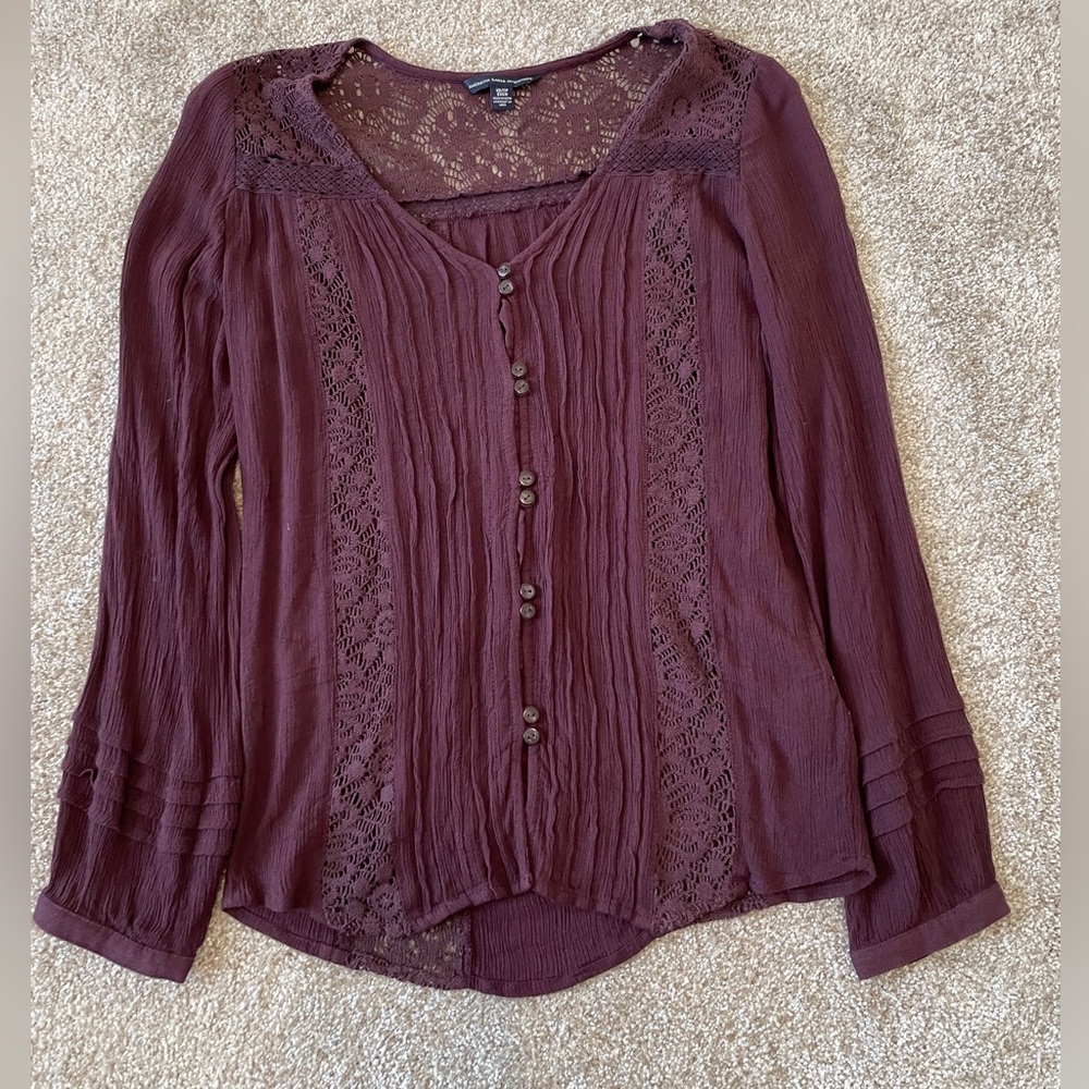 American Eagle Long Sleeve Blouse, Purple, XS